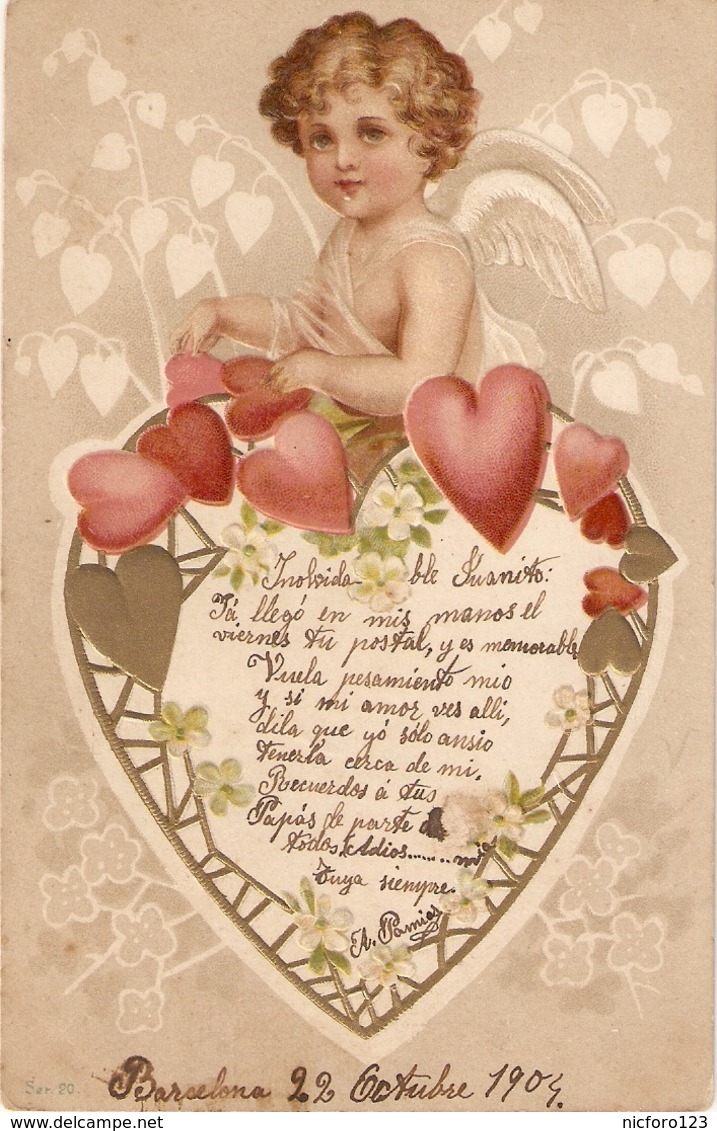 "Fair-haired Cherub  In Hearts. Love Message" Nic Antique Postar" Nice Antique Postcard - Retratos