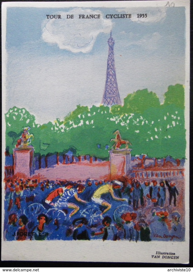 CARTE POSTALE OFFICIELLE TOUR DE FRANCE 1955 ILLUSTRATION VAN DONGEN - Cyclisme