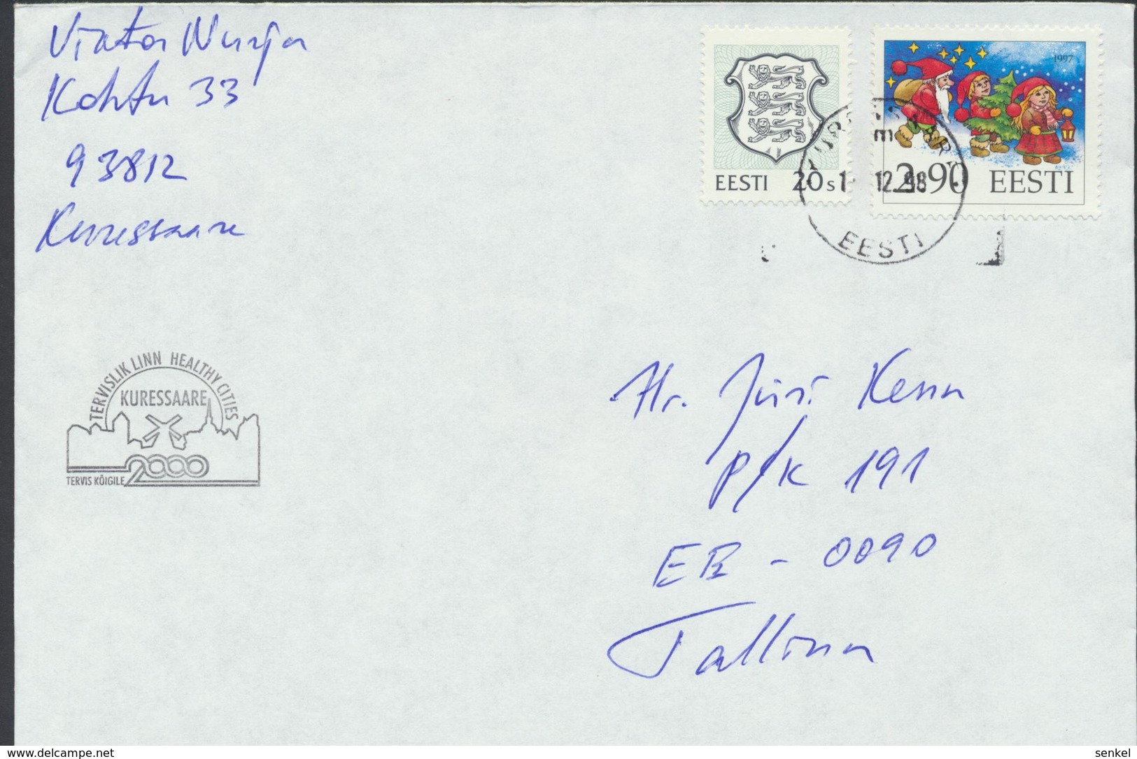 58-157 Estonia Tallinn Kuressaare Healthy Cities 19.12.1998 From Post  Arrival  Postmark - Estonie