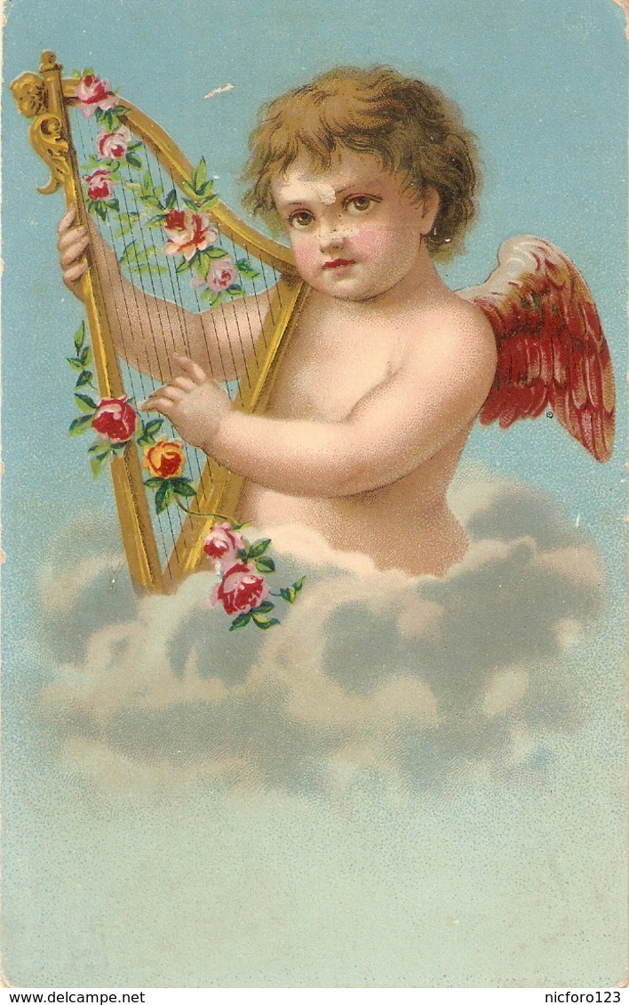 "Cherub Playing The Harp" Nice Antique Postcard - Otros & Sin Clasificación