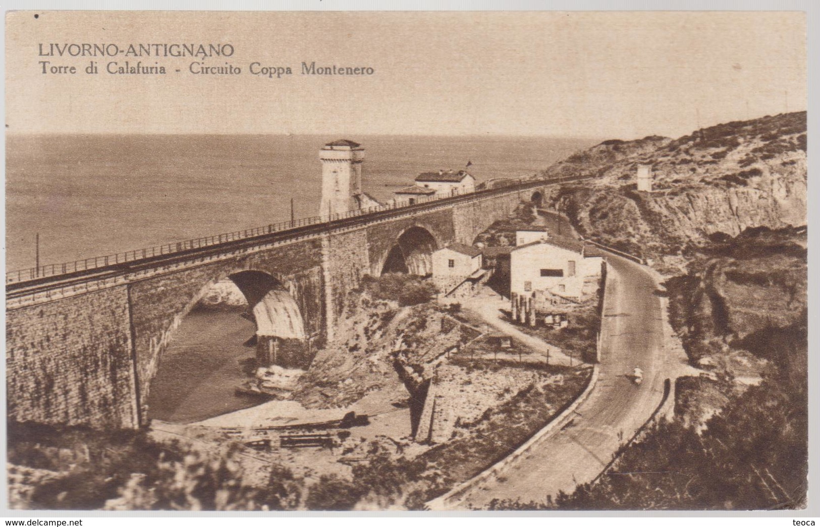 POSTCARD ITALIA 1937, BRIDGE  ,LIVORNO ANTIGNANO, TORRE DI CALAFURIA,CIRCUITO COPPA MONTENERO - Livorno