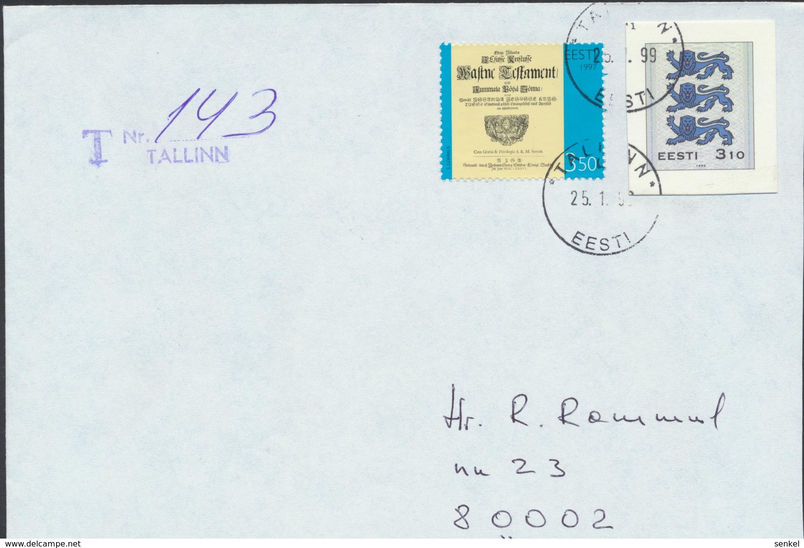 58-167 Estonia Recommande Letter 25.01.1999 From Post  Arrival  Postmark - Estonie