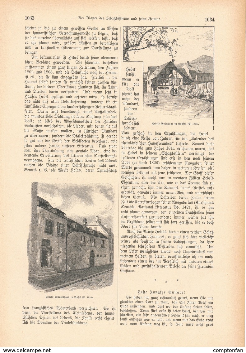 A102 182 Basel Hebel Hebelgesellschaft Hebelstiftung 1 Artikel Mit 6 Bildern Von 1887 !! - Autres & Non Classés