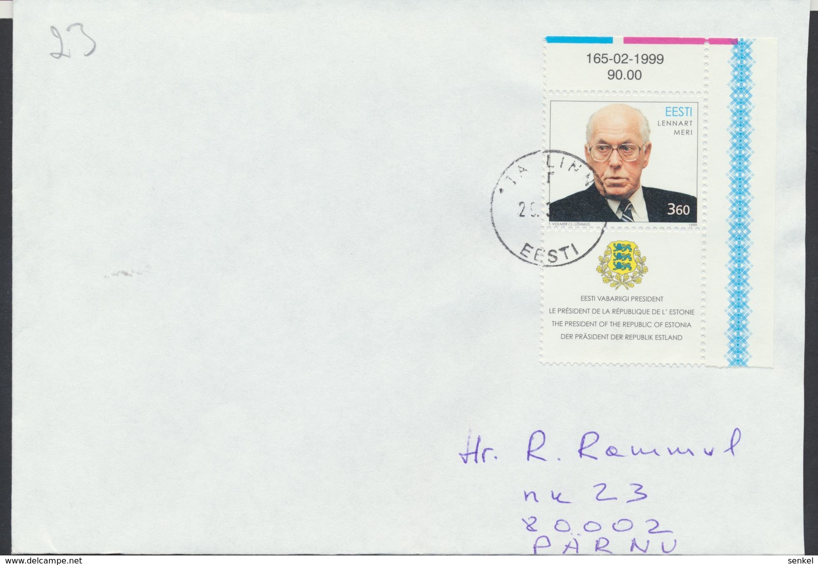 58-185 Estonia President Meri FDC  29.03.1999 Mi 342 From Post Arrival  Postmark - Estonie