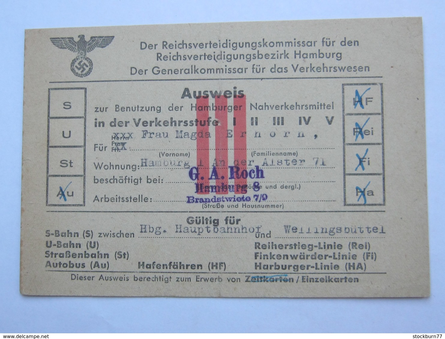1945 , April ,  AUSWEIS  Des Reichsverteidigungskommisars Hamburg , Später Beleg - Briefe U. Dokumente