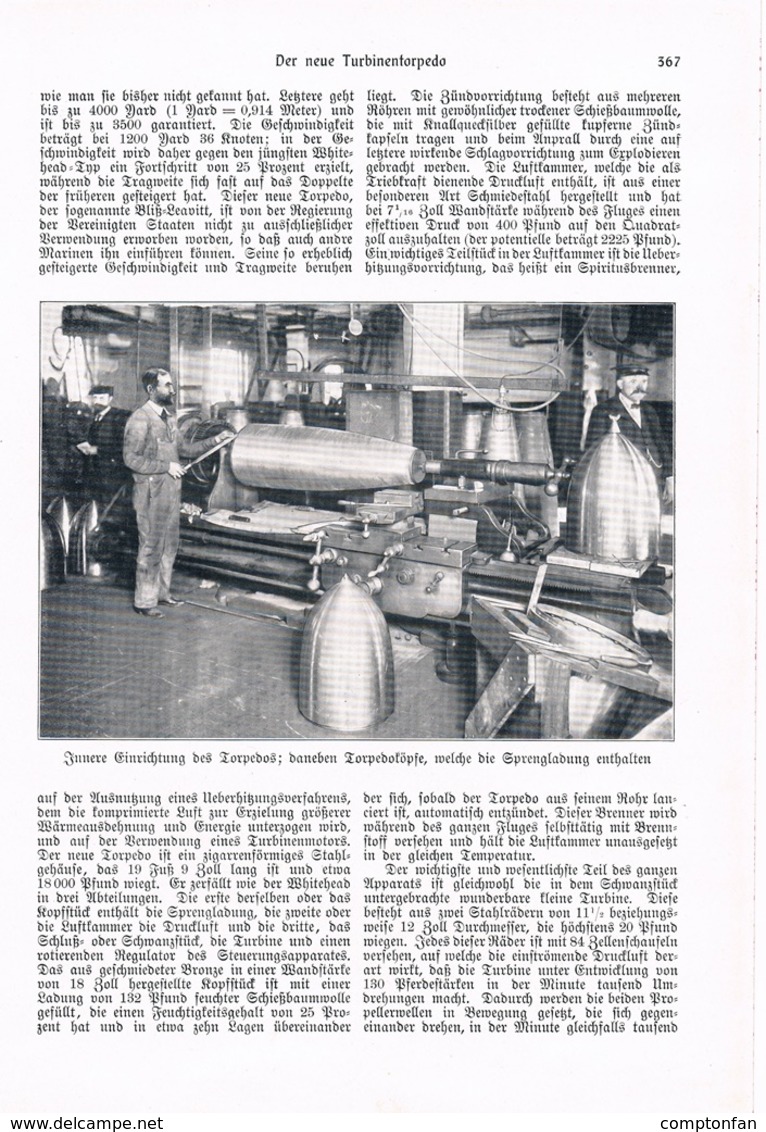 A102 193 Turbinentorpedo Waffentechnik 1 Artikel Mit 7 Bildern Von 1905 !! - Police & Militaire