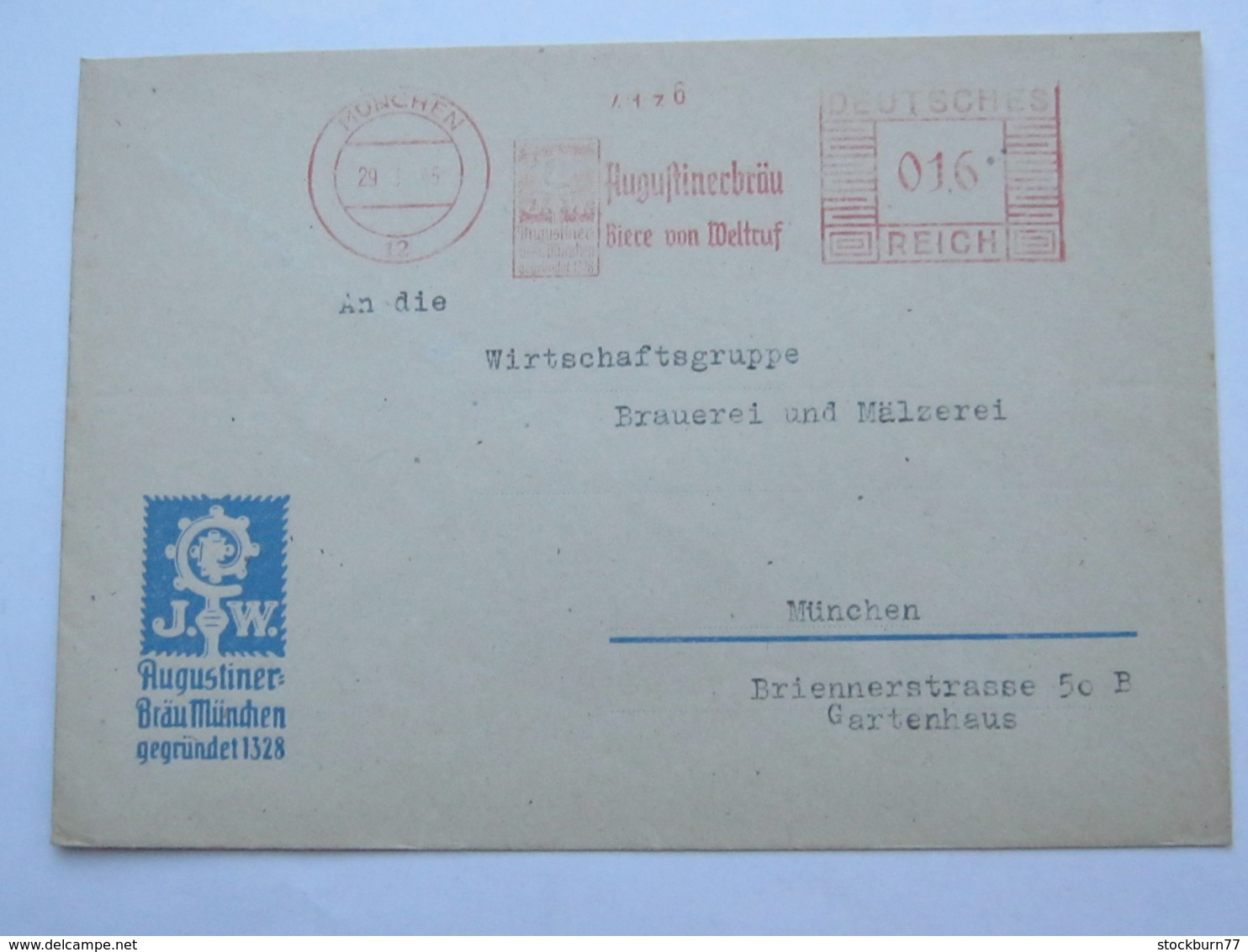 1945 (März) , MÜNCHEN   -. Brauerei  , Firmen Freistempel  Auf Brief - Briefe U. Dokumente