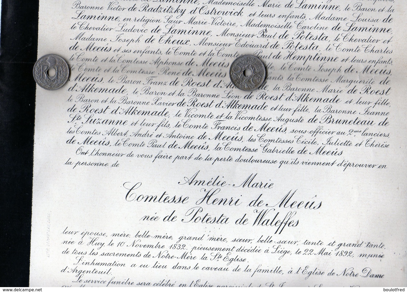 Comte Henri De Meeûs 1826 Et Dame Amélie Baronne De Potesta De Waleffes Née 1832 à Huy - Overlijden