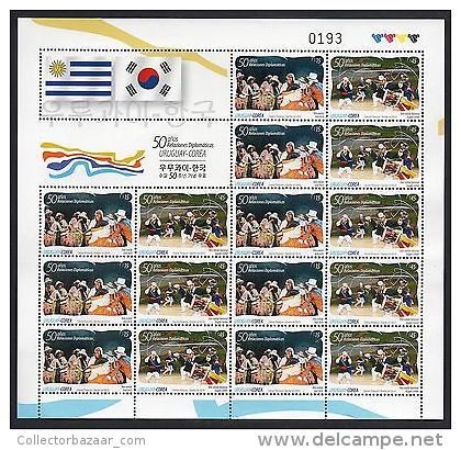 MNH Sheet Korea Uruguay Diplomatic Dance Music Candombe Negro Gugak Flags Fan - Music