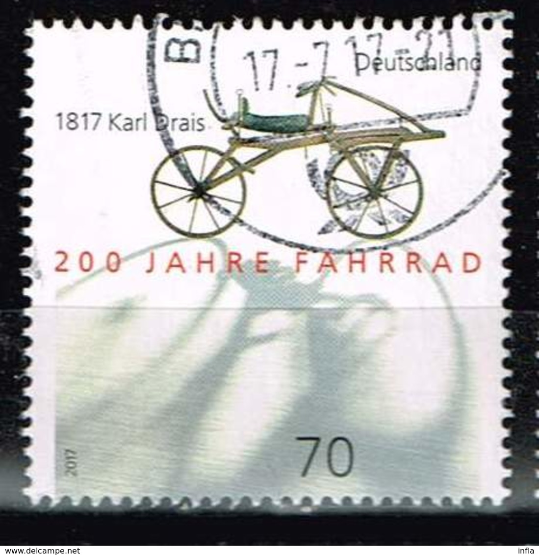 Bund 2017, Michel# 3320 O 200 Jahre Fahrrad - 1817 Karl Drais - Gebraucht