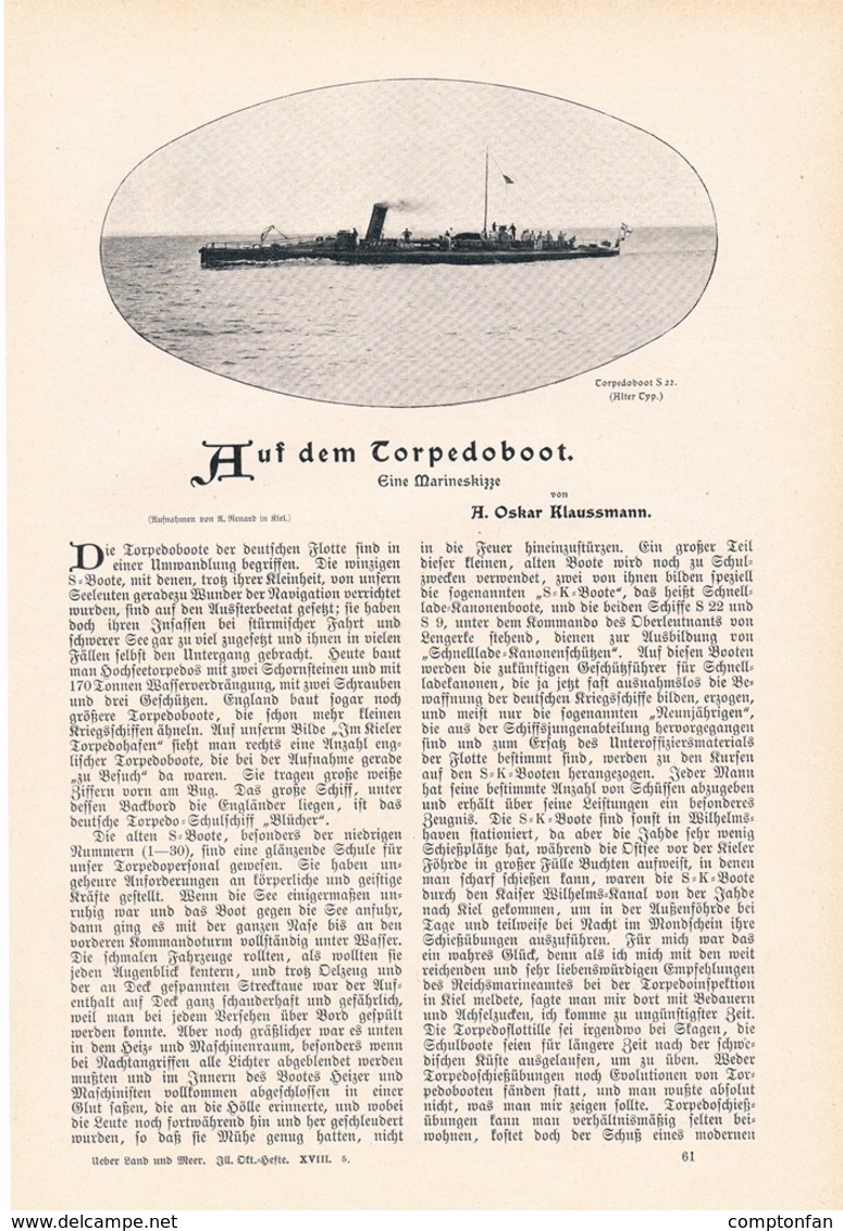 A102 198 Torpedoboot Kiel 1 Artikel Mit 4 Bildern Von 1902 !! - Militär & Polizei