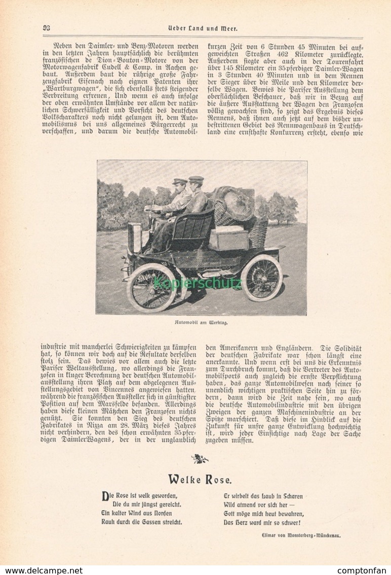 A102 205 Der Automobilismus Daimler Mercedes 1 Artikel Mit 3 Bildern Von 1902 !! - Sonstige & Ohne Zuordnung