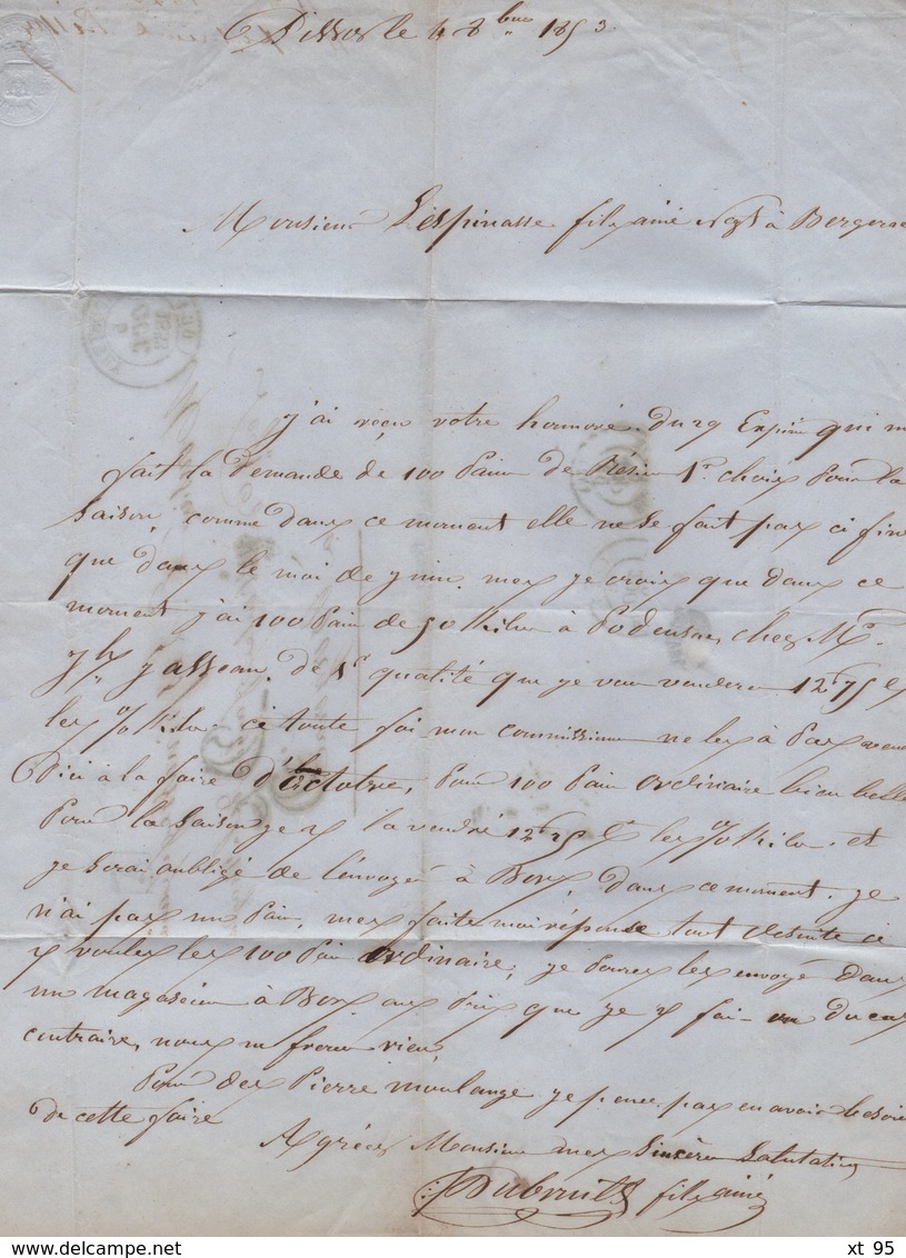 Liposthey - 39 - Landes - 5 Octobre 1853 - Boite Urbaine A - Courrier De Pissos - Taxe 25 Double Trait - 1801-1848: Vorläufer XIX