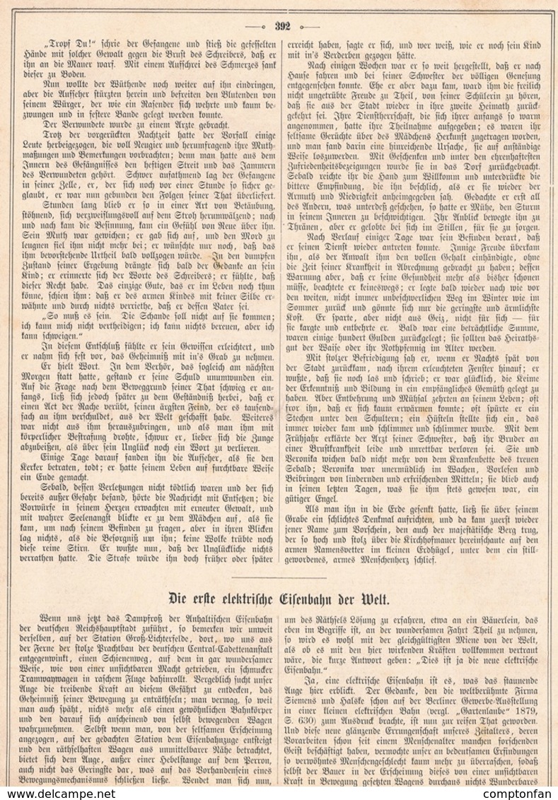 A102 209 1. Elektrische Eisenbahn Der Welt 1 Artikel Mit 1 Bild Von 1881 !! - Autres & Non Classés