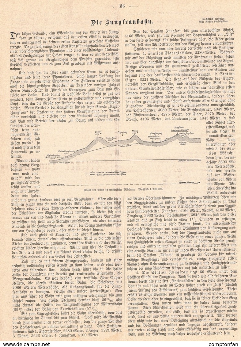 220 Jungfraubahn 1 Artikel Mit 3 Bildern Von 1895 !! - Ferrovie