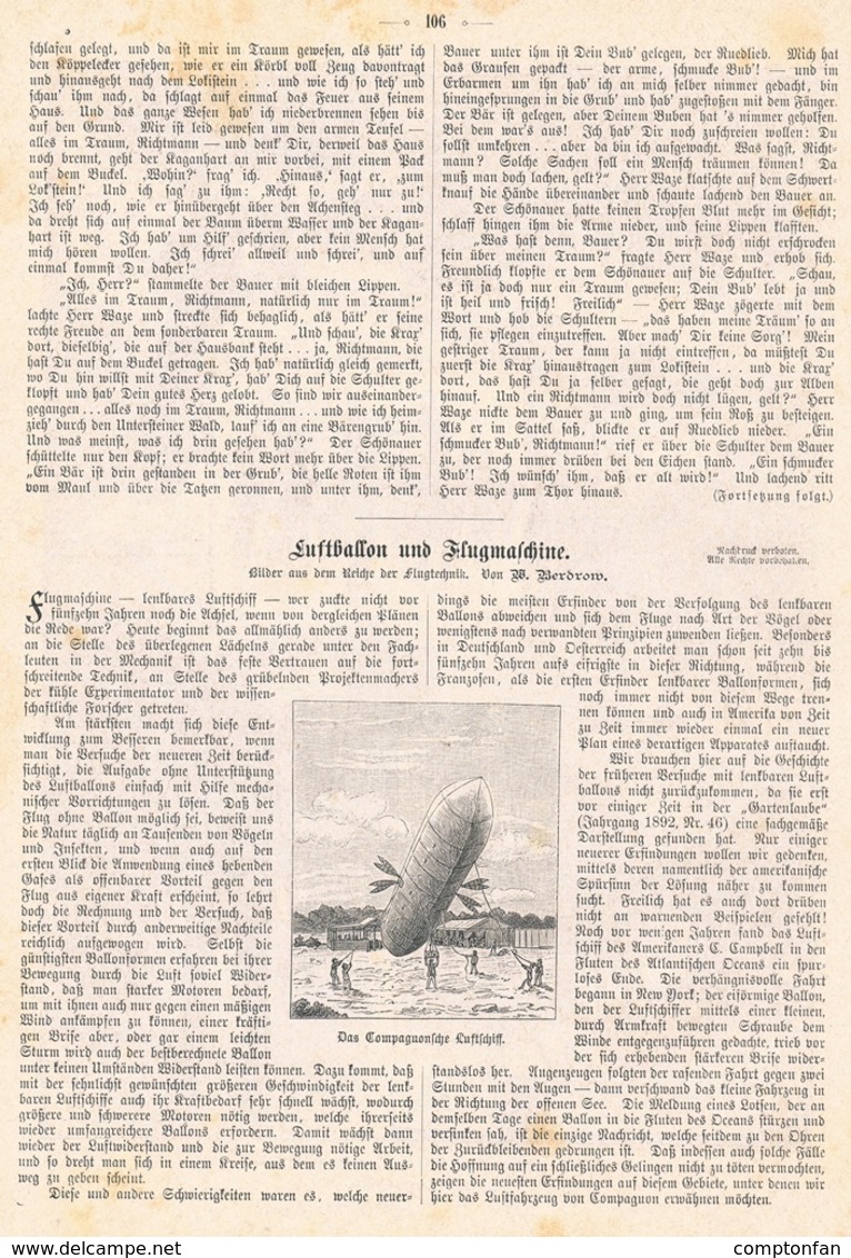 A102 226 Luftballon Flugmaschine Flugtechnik 1 Artikel Mit 5 Bildern Von 1894 !! - Sonstige & Ohne Zuordnung