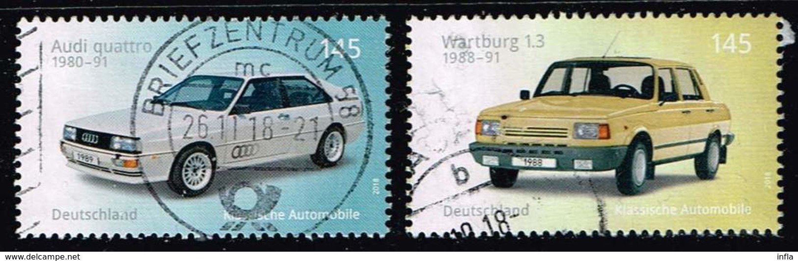 Bund 2018, Michel# 3367 - 3368 O Automobile  Audi Quatro / Wartburg 1.3 - Usados