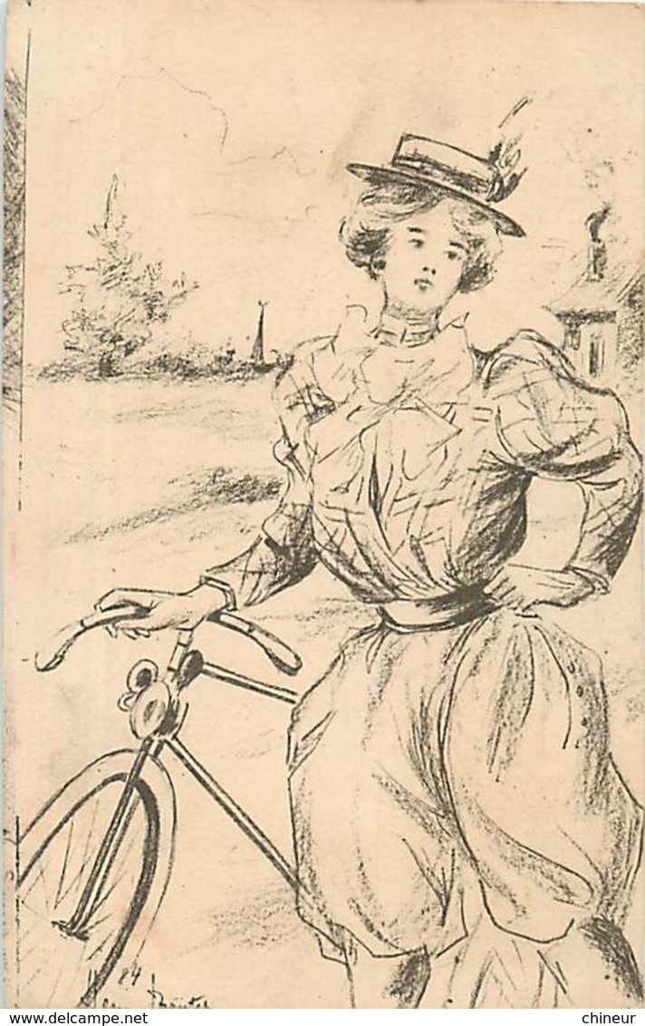 FEMME A LA BICYCLETTE ILLUSTREE PAR HENRI BOUTET - Boutet