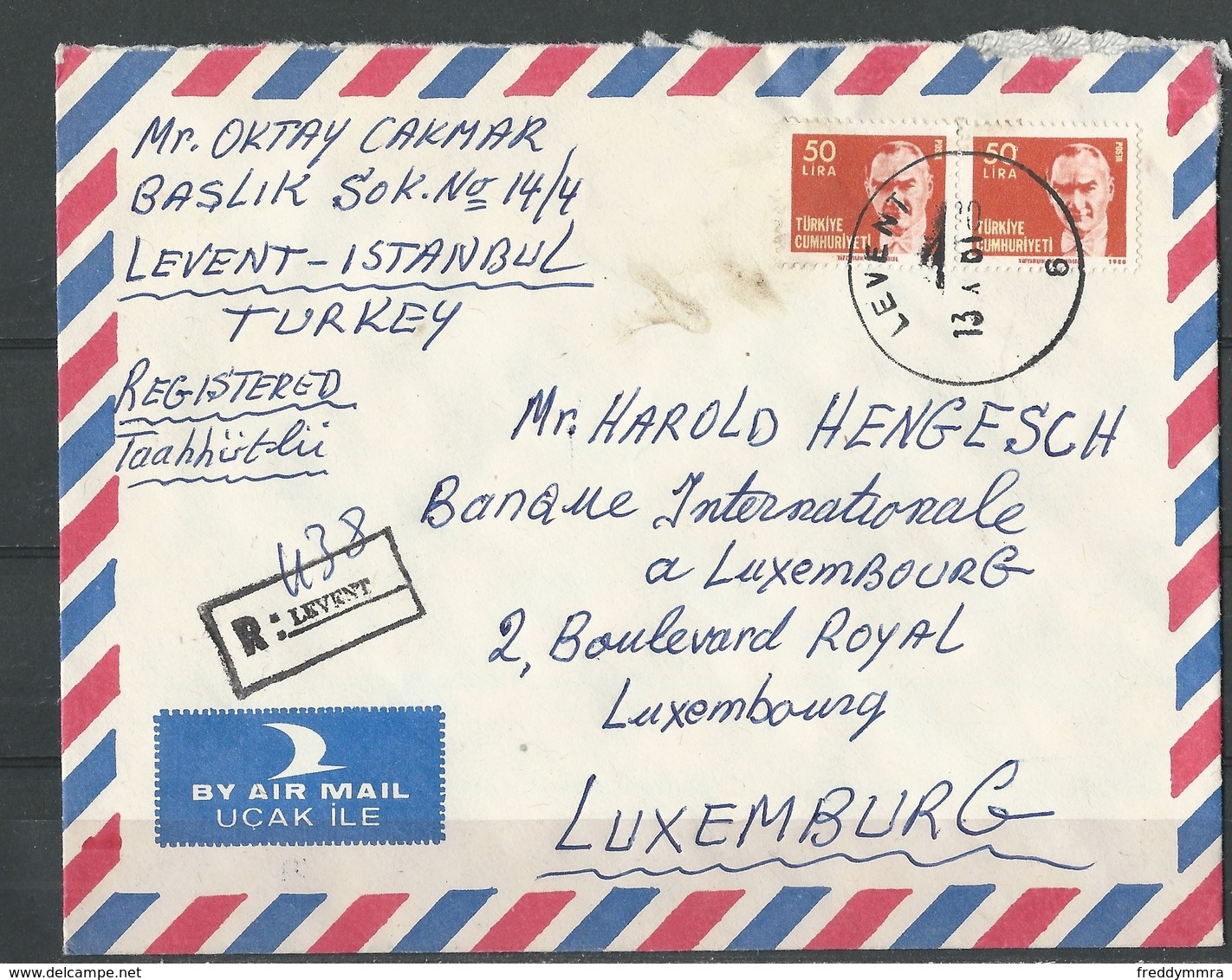 Lettre Recommandée De Turquie Pour Le Luxembourg - Machines à Affranchir (EMA)