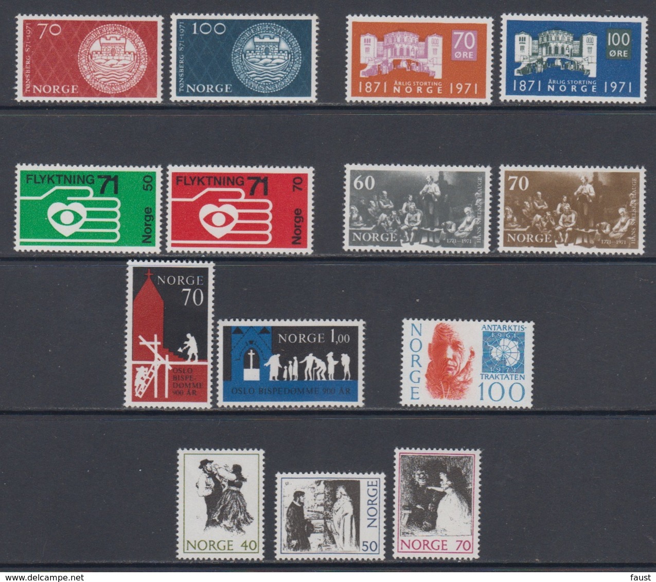 1971 ** Norway (sans Charn., MNH, Postfrish) Complete Yv 575/88  Mi 619/32 NHK 666/79 (14v) - Années Complètes