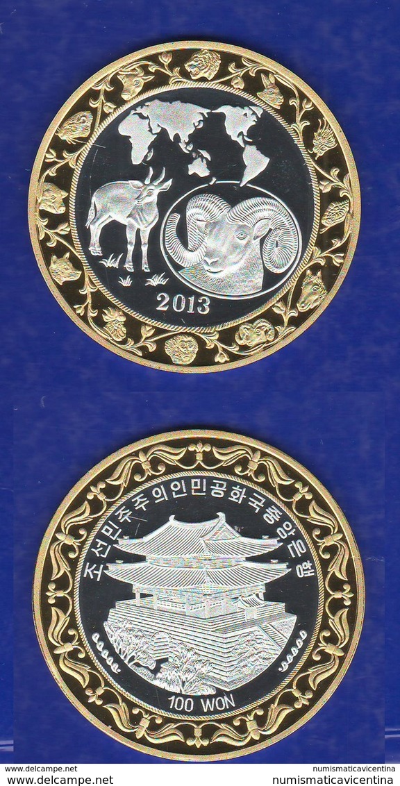 Nord Corea 100 Won 2013 North Korea Capra Goat Ziege BIG Bimetallic Coin Chinese Zodiac - Corea Del Nord