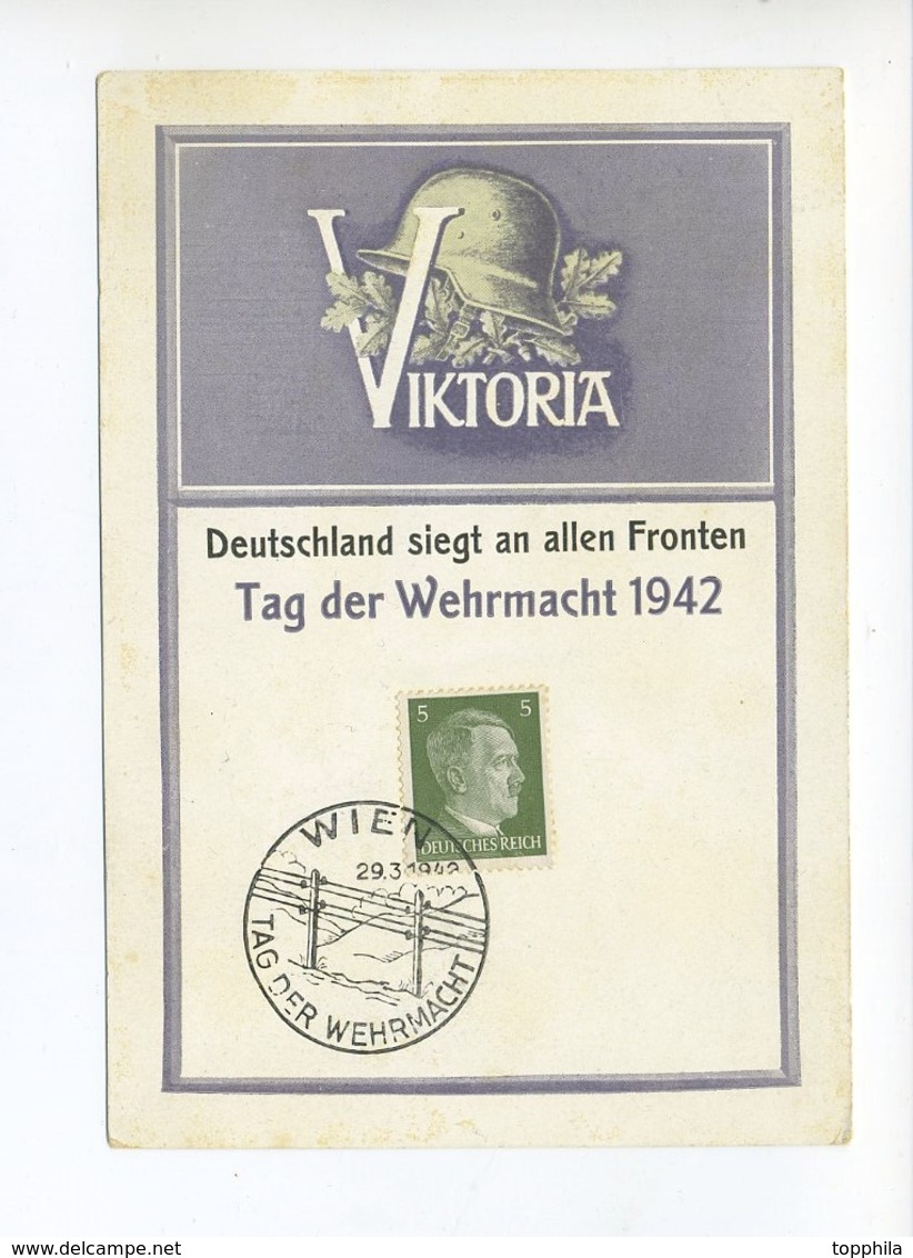 1942 3. Reich Seltene Mehrfarbige Gedenkkarte Victoria Deutschland Siegt An Allen Fronten Tag Der Wehrmacht 1942 - Briefe U. Dokumente