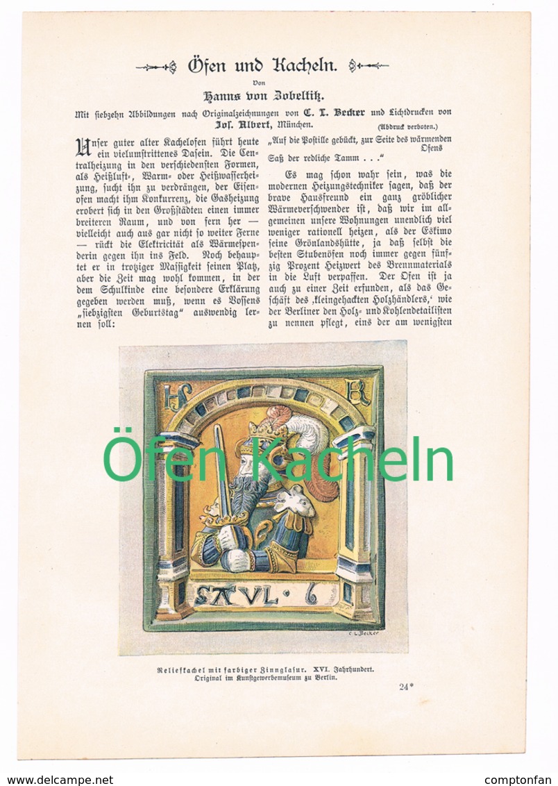 241 Zobeltitz Öfen Und Kacheln Artikel Mit Bildern Von 1896 !! - Sonstige & Ohne Zuordnung