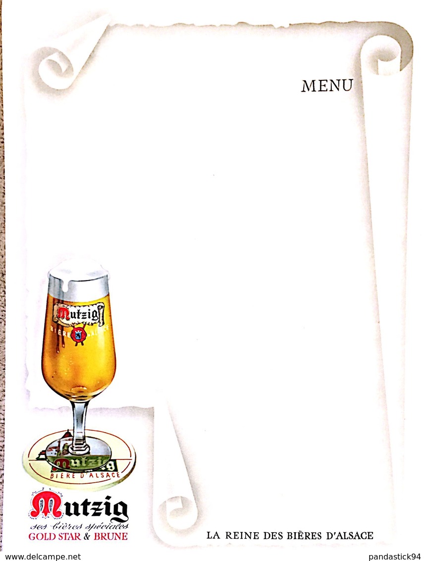 MENUS MENU MUTZIG BIERES SPECIALES GOLD STAR NRUNE LA REINE DES BIERES D'ALSACE  VOIR IMAGES - Menus