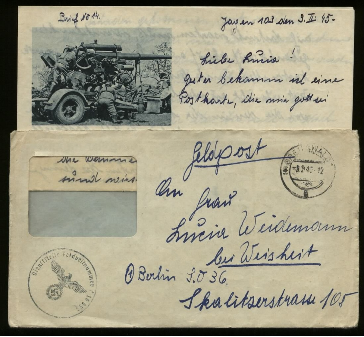 Propaganda : DR Feldpost Brief Mit Flak Bild , Endzeitbeleg: Gebraucht FP 16333 Mit PLZ 4 Greifswald Stempel - Berlin - Covers & Documents