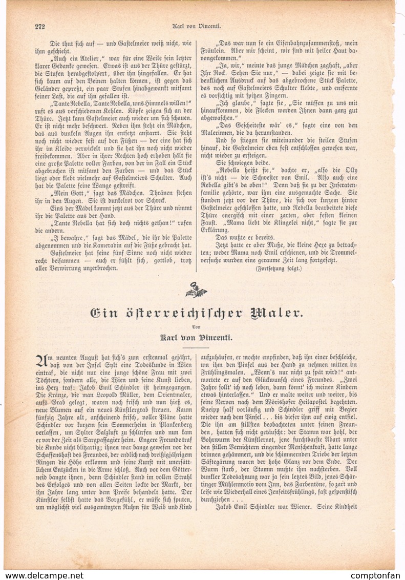 A102 255 Jakob Emil Schindler Österr.Maler Artikel Mit 6 Bildern Von 1894 !! - Painting & Sculpting