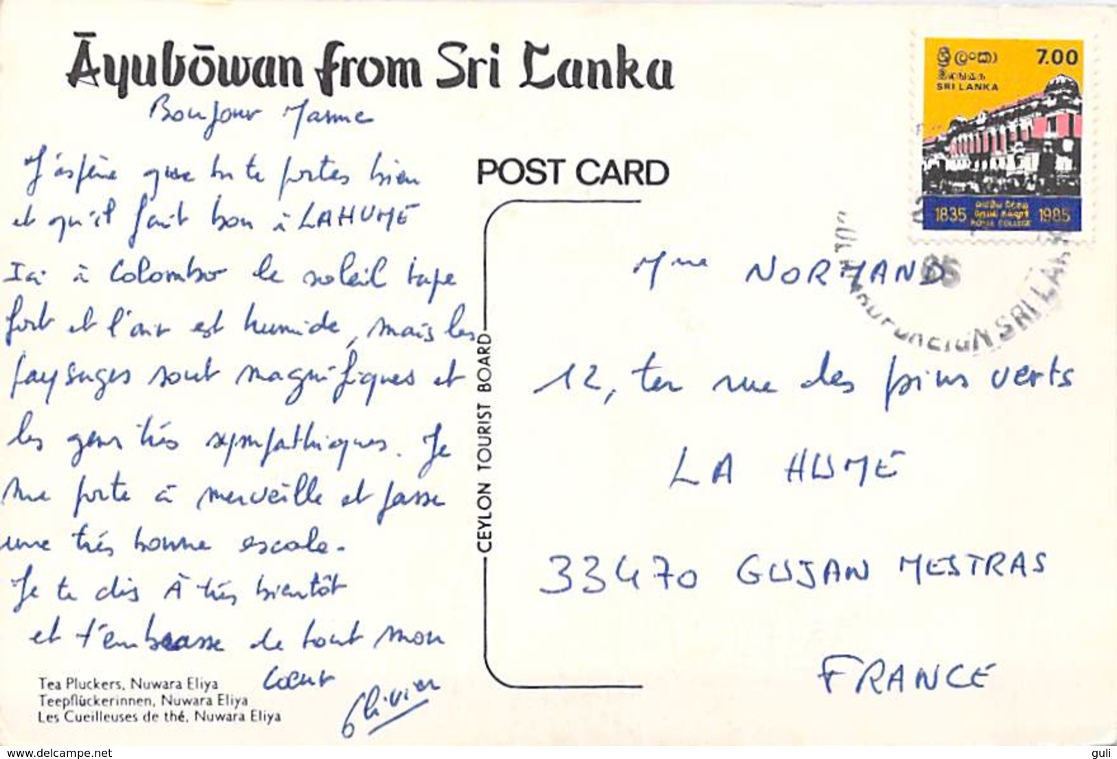Asie SRI LANKA  Les Cueilleuses De Thé  (Tea Pluckers Métier) Nuwara Eliya  (Timbre Stamp SRI LANKA)*PRIX FIXE - Sri Lanka (Ceylon)
