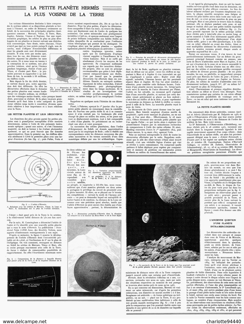 LA PETITES PLANETE " HERMES "  LA PLUS VOISINE De La TERRE  1939 - Astronomia