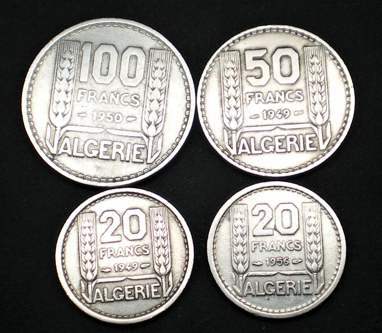 ALGÉRIE LOT 4 MONNAIES 20-50-100 FRANCS DATES DIFFÉRENTES VOIR PHOTOS  (lot Sct N°17) - Algérie