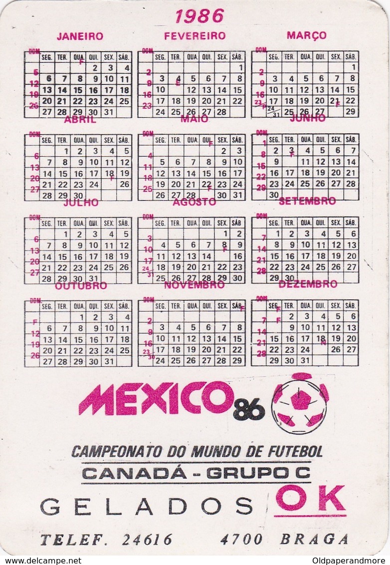 PORTUGUESE CALENDAR POCKET - SOCCER - WORLD CUP MÉXICO 1986 - MAROC  FUTEBOL TEAM - Petit Format : 1981-90