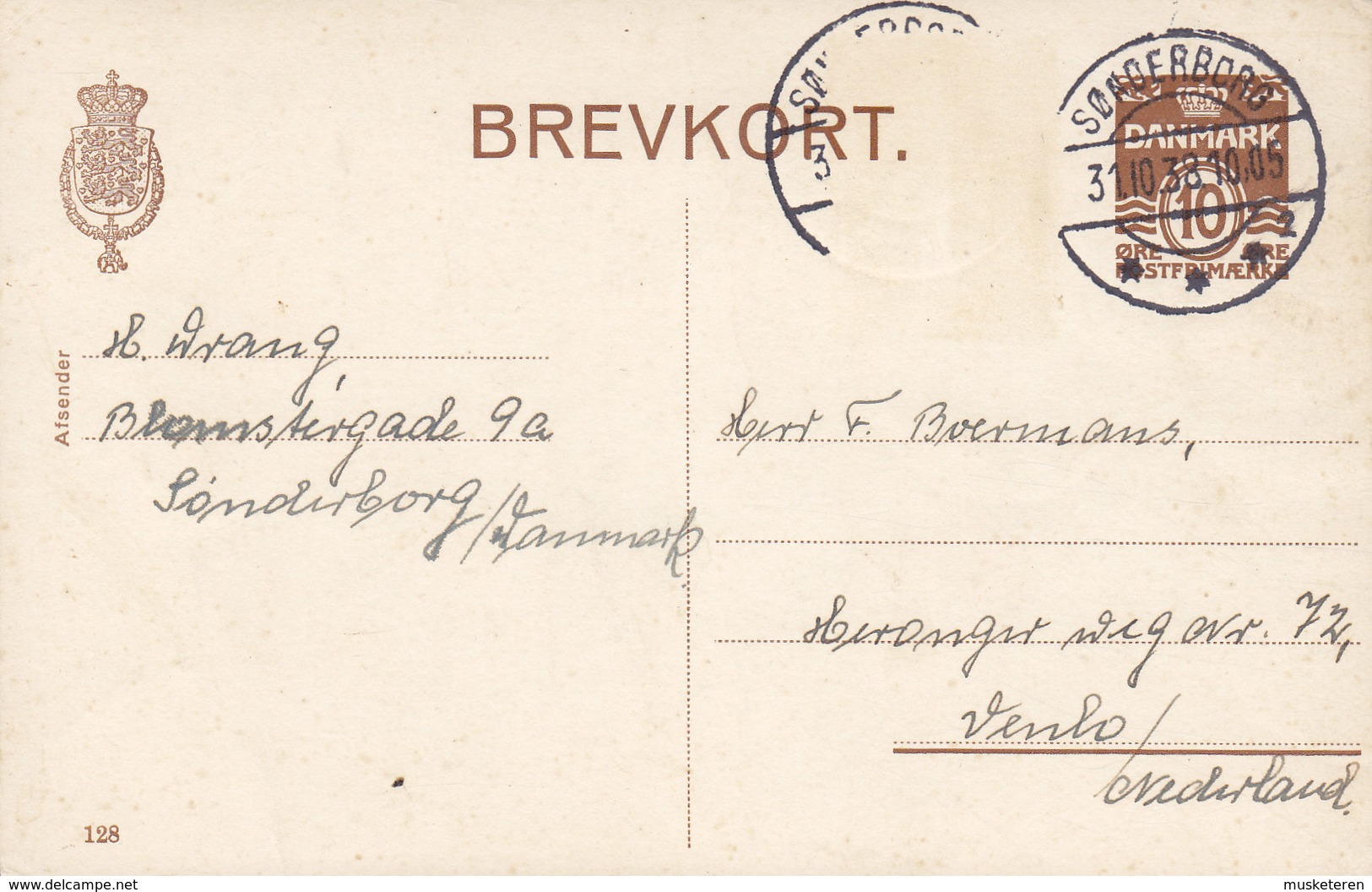 Denmark (Uprated) Postal Stationery Ganzsache Entier (128) SØNDERBORG Sonderburg 1938 VENLO Netherlands (2 Scans) - Ganzsachen