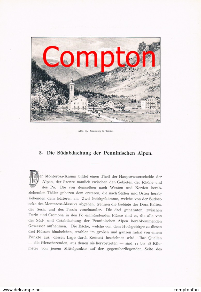 280 E.T.Compton Penninische Alpen Gressoney Artikel Mit 3 Bildern 1896 !! - Documenti Storici