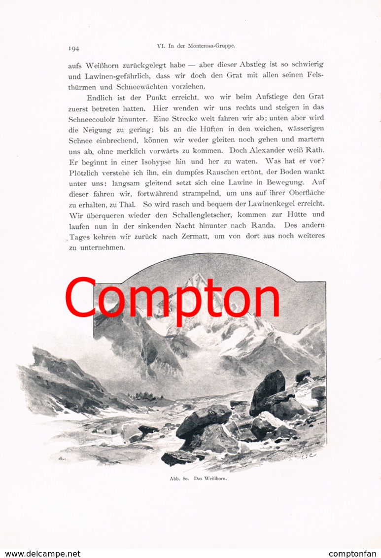 A102 282 - E.T.Compton Matterhorn Weißhorn Artikel Mit 3 Bildern 1896 !! - Autres & Non Classés