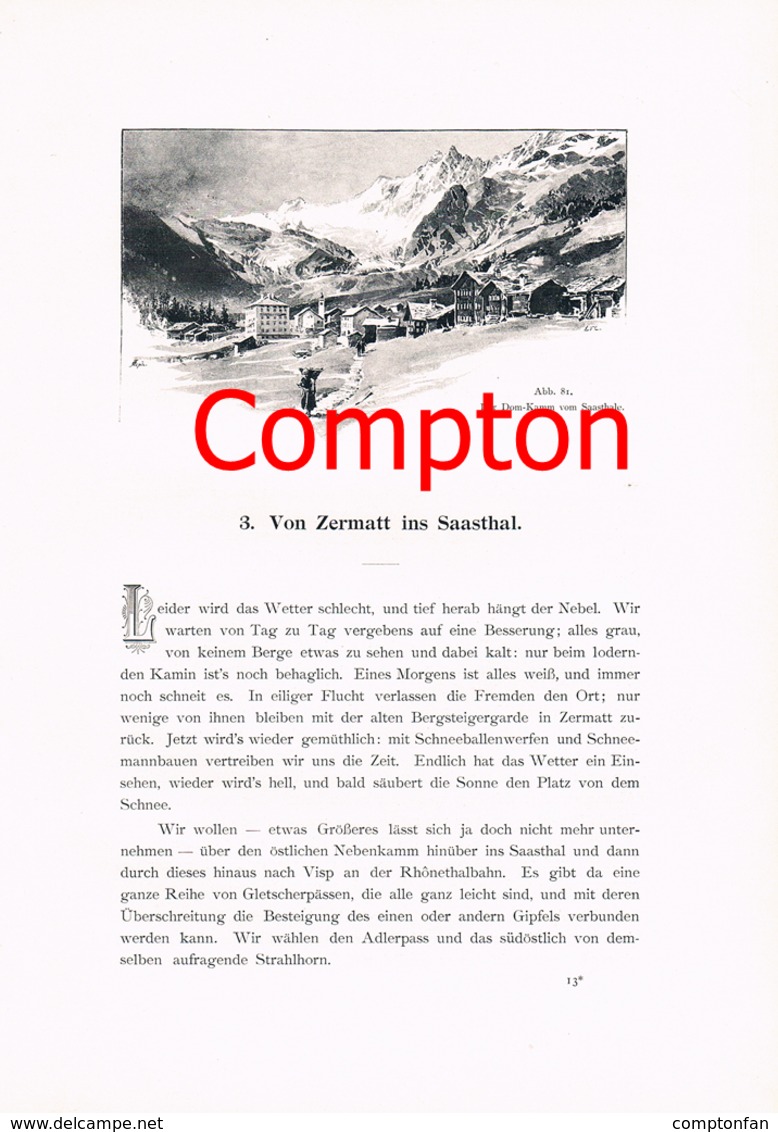 A102 283 - E.T.Compton Zermatt Saastal Artikel Mit 3 Bildern 1896 !! - Autres & Non Classés
