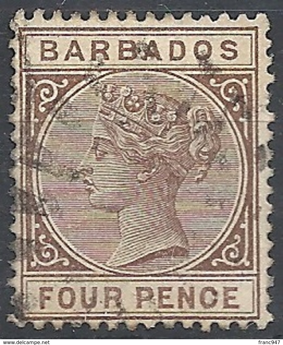 Barbados, 1885 Queen Victoria, 4p Brown # S.G. 99 - Michel 37 - Scott 65  USED - Barbades (...-1966)