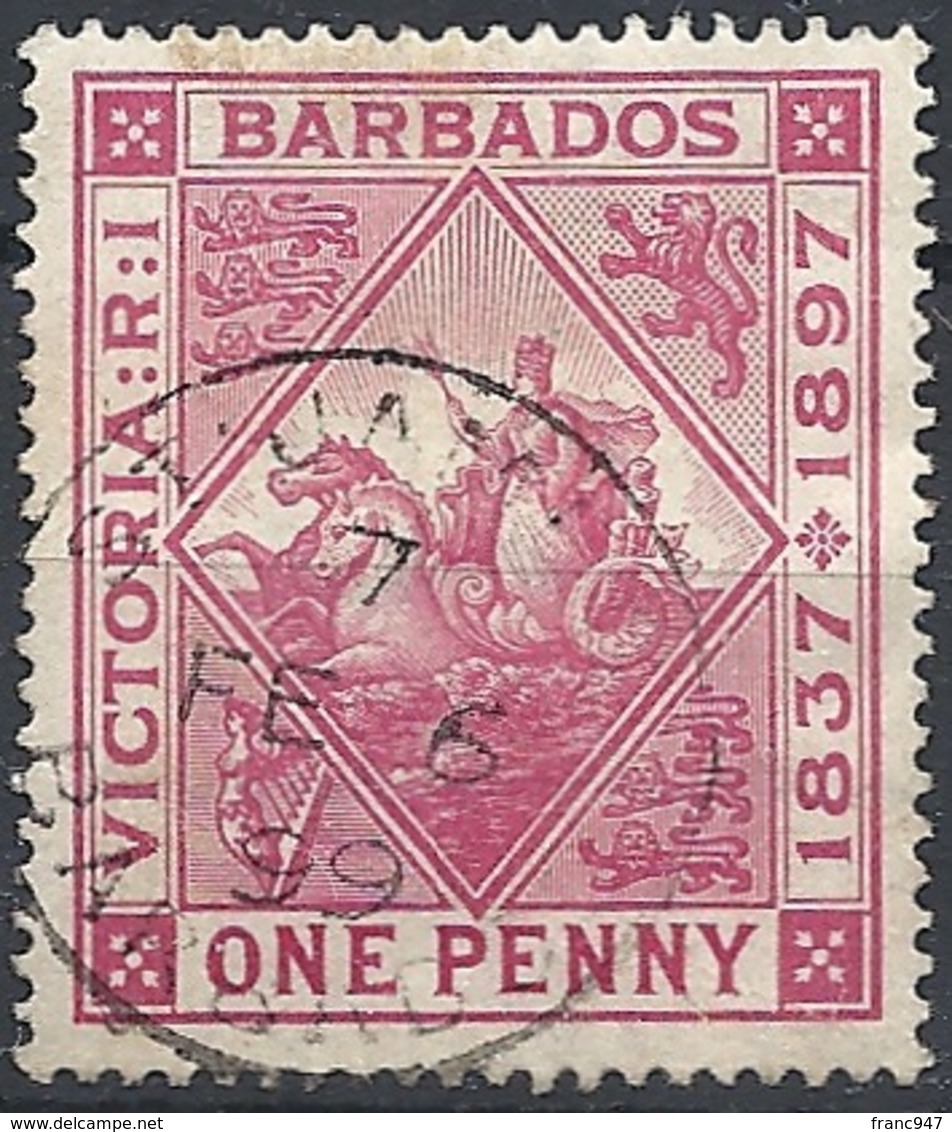 Barbados, 1897 Queen Victoria Jubilee, 1p Red, Wmk Crown CC # S.G. 118 - Michel 55 - Scott 83  USED - Barbades (...-1966)