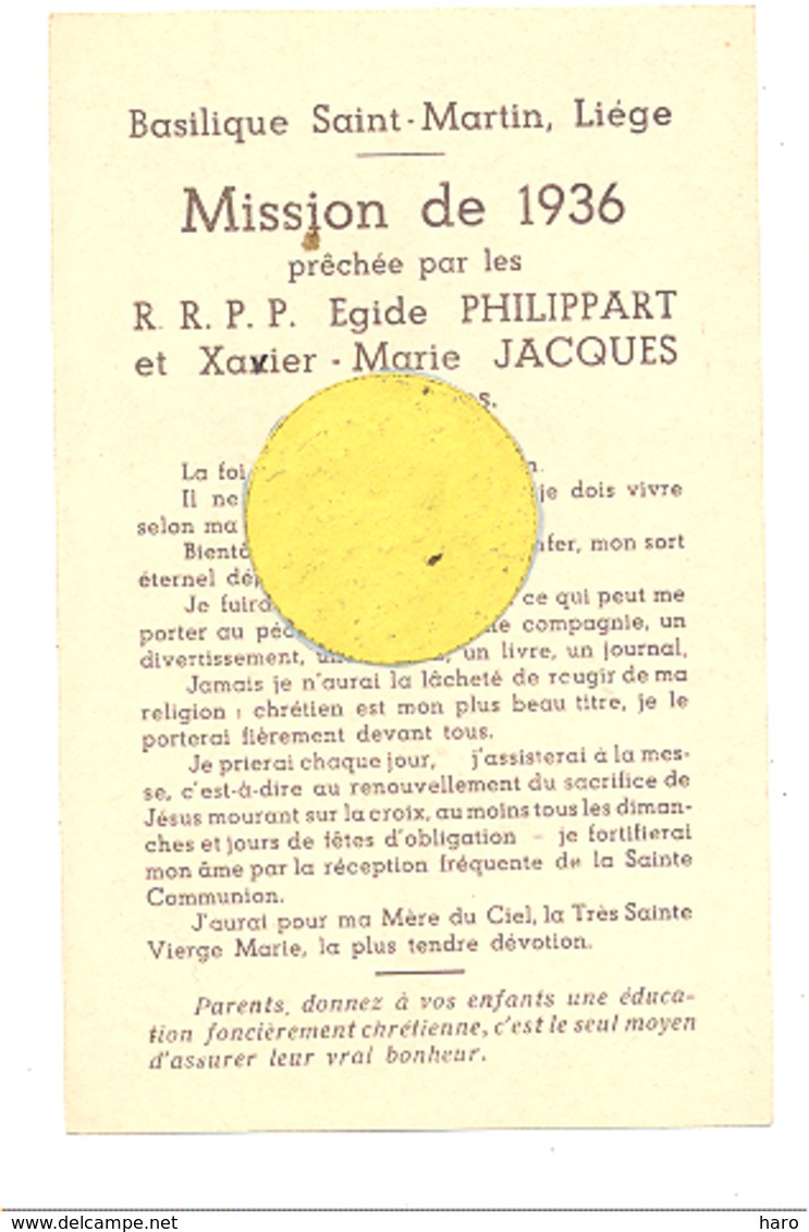 LIEGE - Souvenir De La Mission De 1936 à La Basilique St-Martin (b243) - Devotieprenten