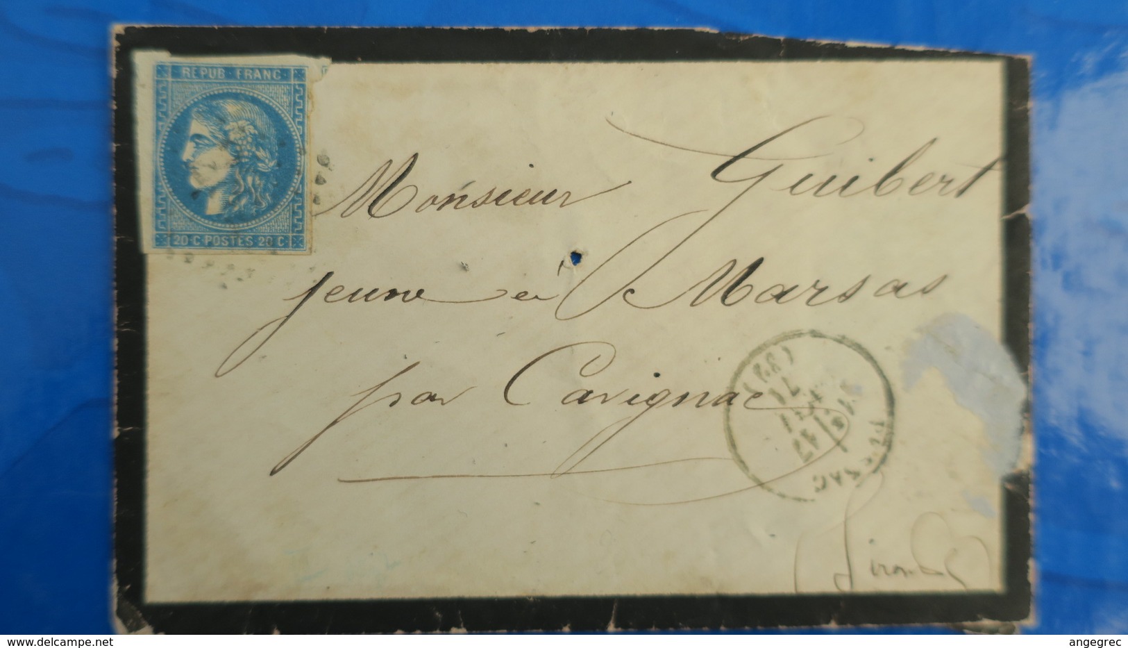 Bordeaux 20 Ct Bleu Sur Lettre De Pessac Gironde  1871 Pour Cavignac  Type Nuances Variété Voir Photos - 1849-1876: Classic Period