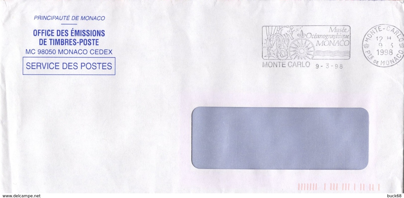 MONACO 1998 (o) Lettre Avec Flamme Du Musée Océanographique De Monte Carlo - Cartas & Documentos