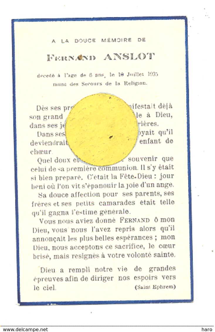 Faire-part De Décès  Fernand ANSLOT 1929 / 1935 (b243) - Todesanzeige