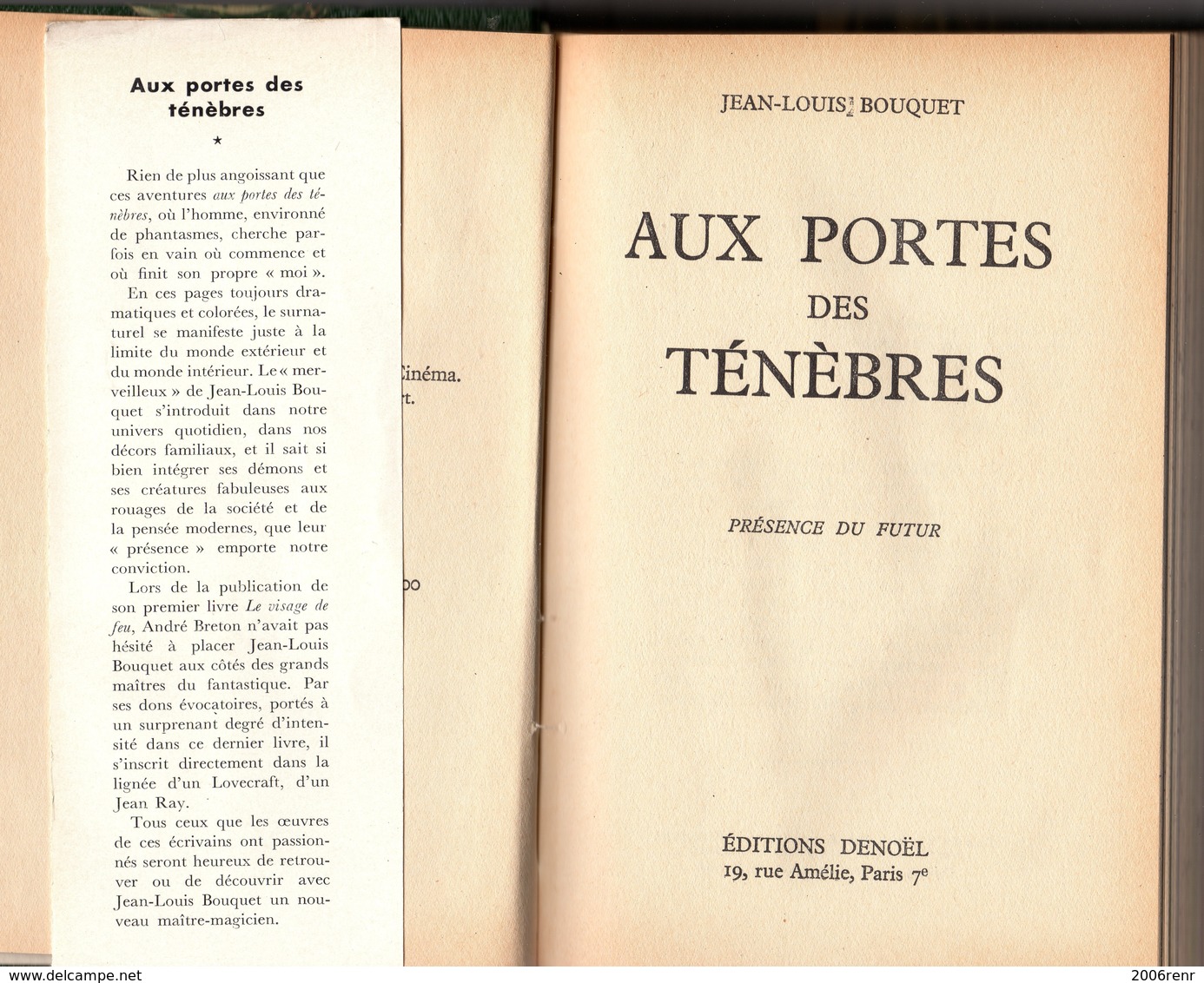 AUX PORTES DES TENEBRES DE JEAN-LOUIS BOUQUET  PRESENCE DU FUTUR N°11 E. O. 1956 Format In8 Relié VOIR SCANS - Denoël