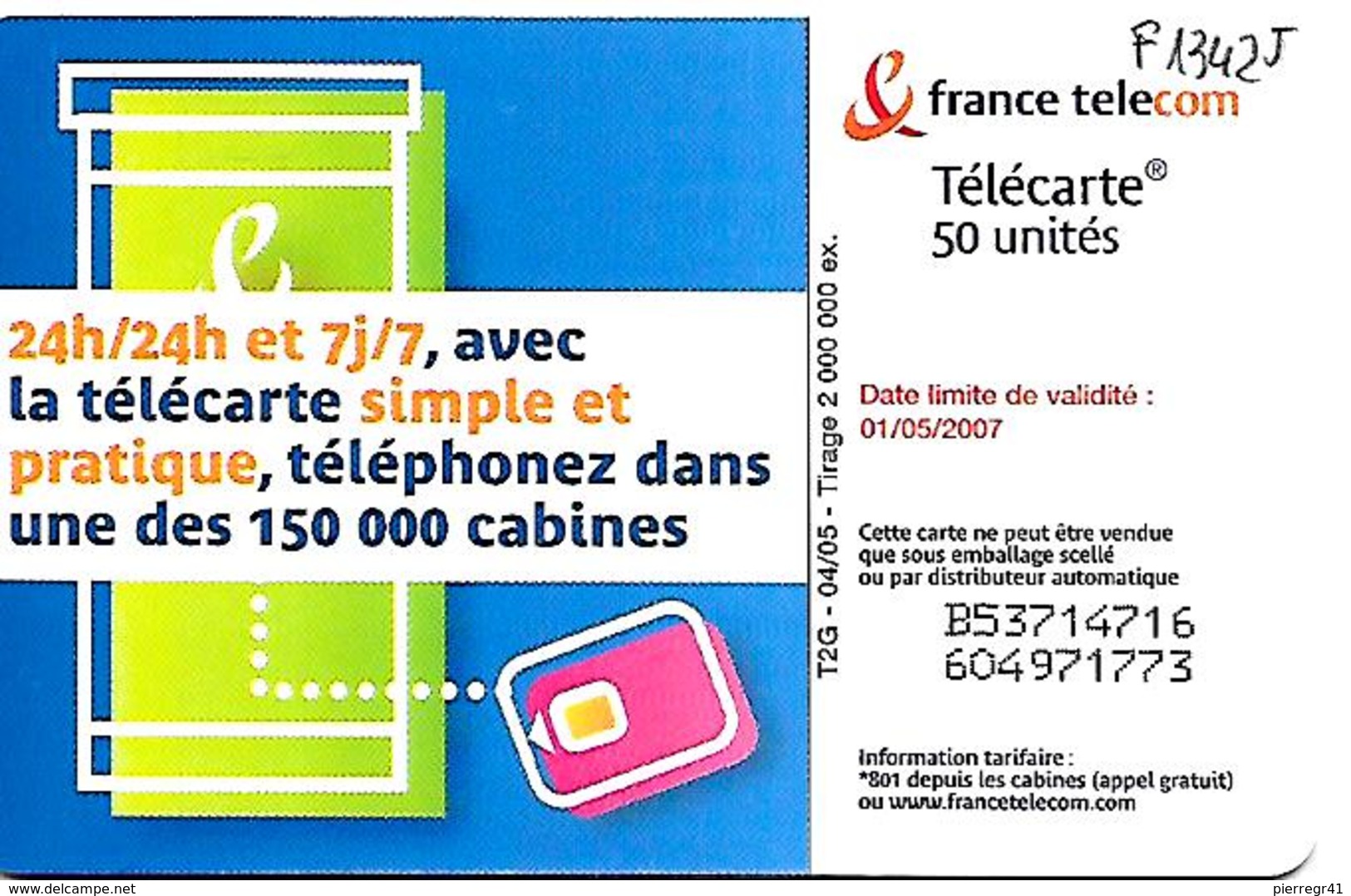 TC°-PUBLIC-F1342 K-50U-GEM2-4/05-CABINE GARCON-%266000-UTILISE-TBE- - 2005