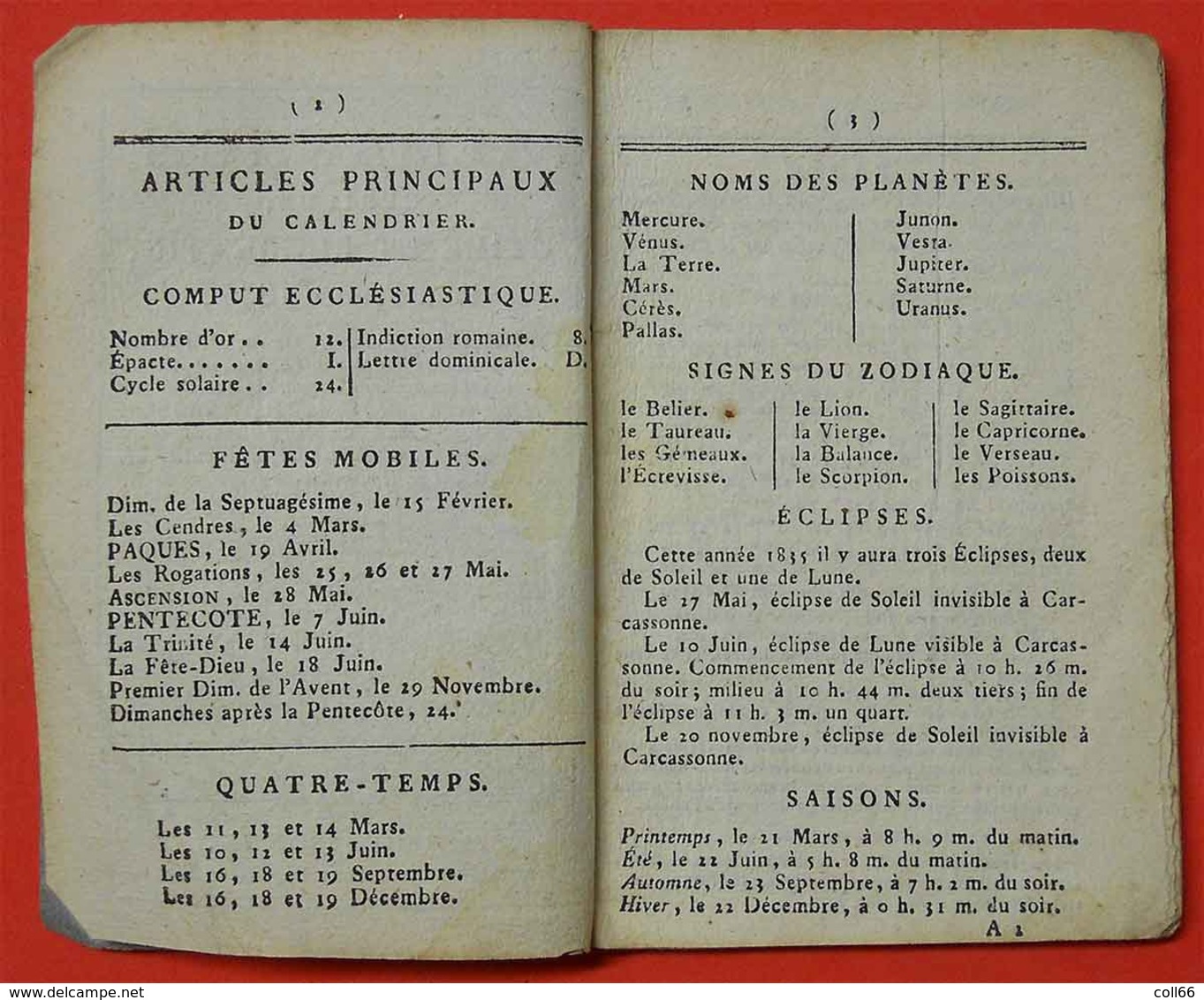 1835 Almanach Curieux Et Récréatif Dont Dates Foires Du 09-11-31-34-66-81édit Pierre Polere Carcassonne Aude - Documents Historiques