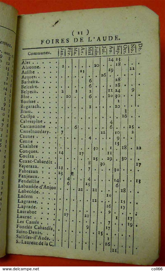 1835 Almanach curieux et récréatif dont dates Foires du 09-11-31-34-66-81édit Pierre Polere Carcassonne Aude