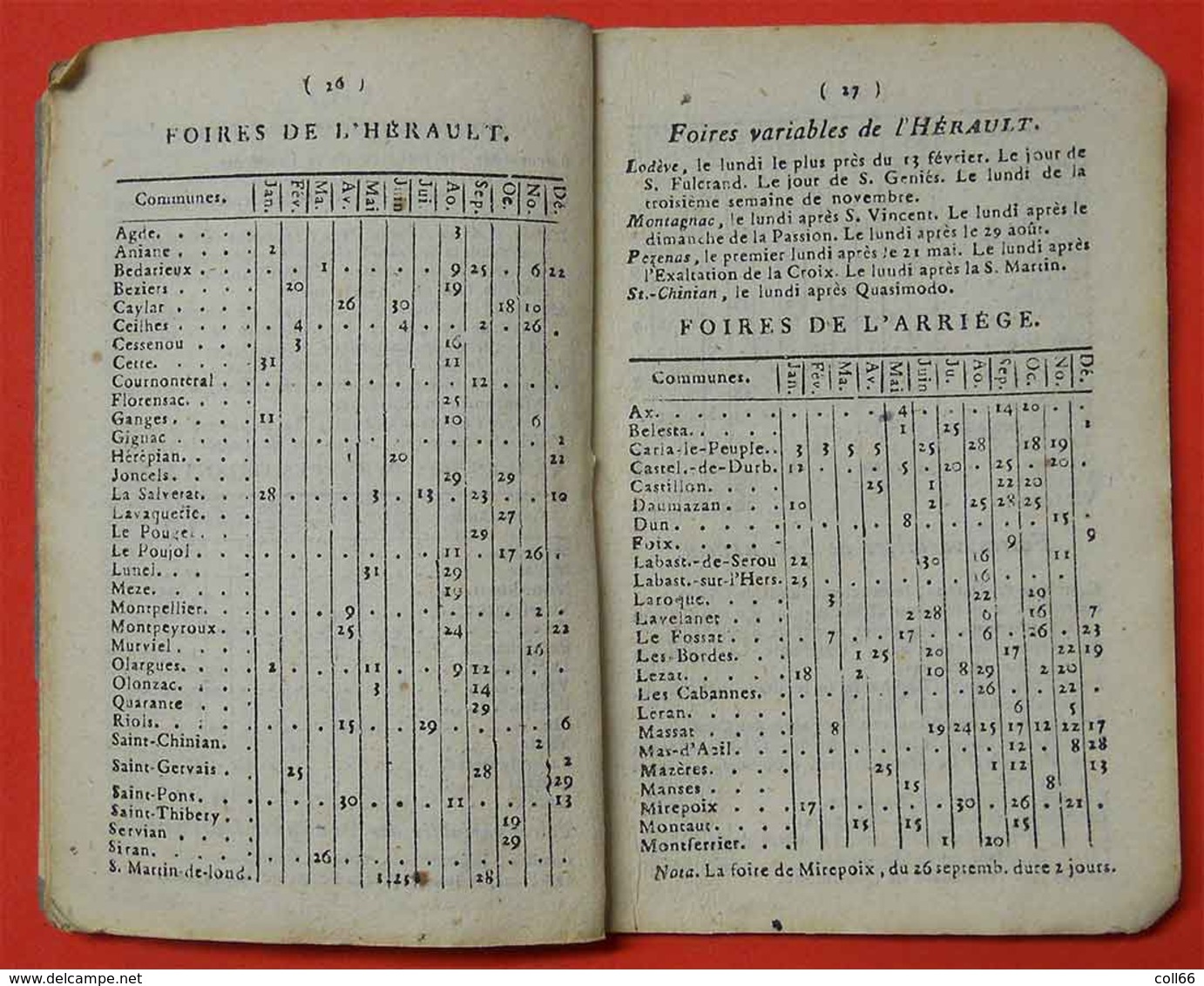 1835 Almanach curieux et récréatif dont dates Foires du 09-11-31-34-66-81édit Pierre Polere Carcassonne Aude