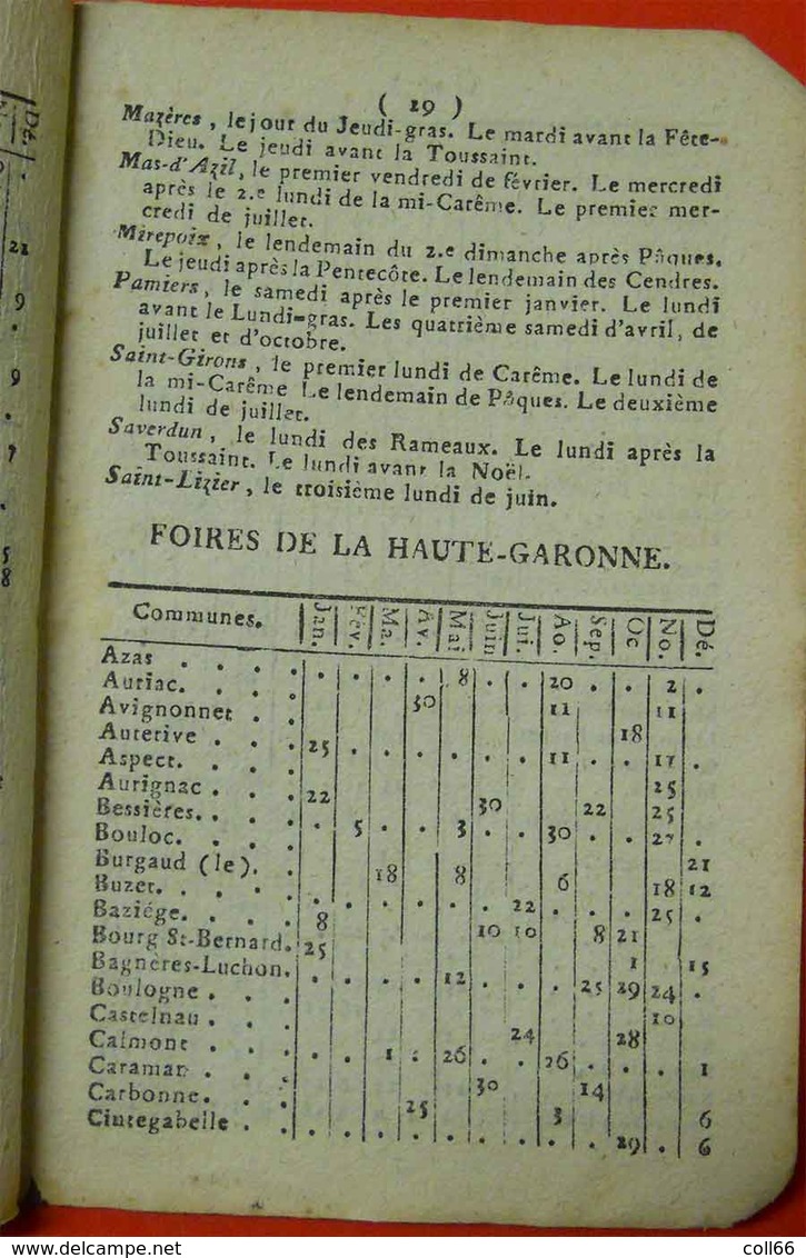 1835 Almanach curieux et récréatif dont dates Foires du 09-11-31-34-66-81édit Pierre Polere Carcassonne Aude